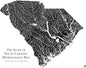 Muir Way Hydrological River Map of South Carolina - Watershed Topographic Wall Art for Home, Office, or Travel Decor - Unframed Flat Paper Print, 18x24