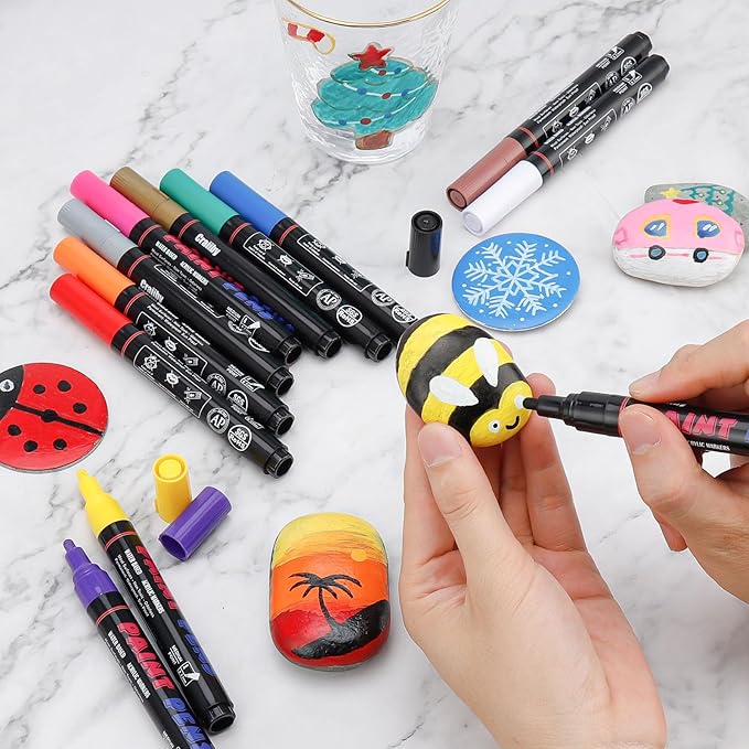 Orange Paint Pens Paint Markers - 12 Pack Permanent Quick Dry Waterproof Marker Pens for Rocks Wood Fabric Plastic Canvas Glass Mugs Metal Tire Stone