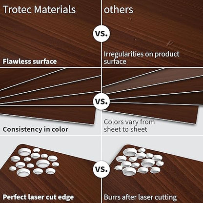 Trotec TroLase | 12"x12"x1/16", 8 Pcs | Cherry/White | 2 Ply | Modified Acrylic | Laser Engraving Double Color Plastic Sheet | Engraving Blanks for Laser, Saw, Guillotine | Made in USA