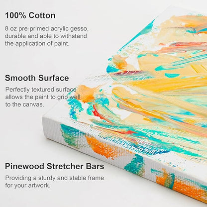 AUREUO Mini Stretched Canvas - 2.5x2.5 Inch / 24 Pack - 2/5 Inch Profile Small Square Canvas - Gift Set Bulk Pack Canvases for Acrylic Painting & Craft