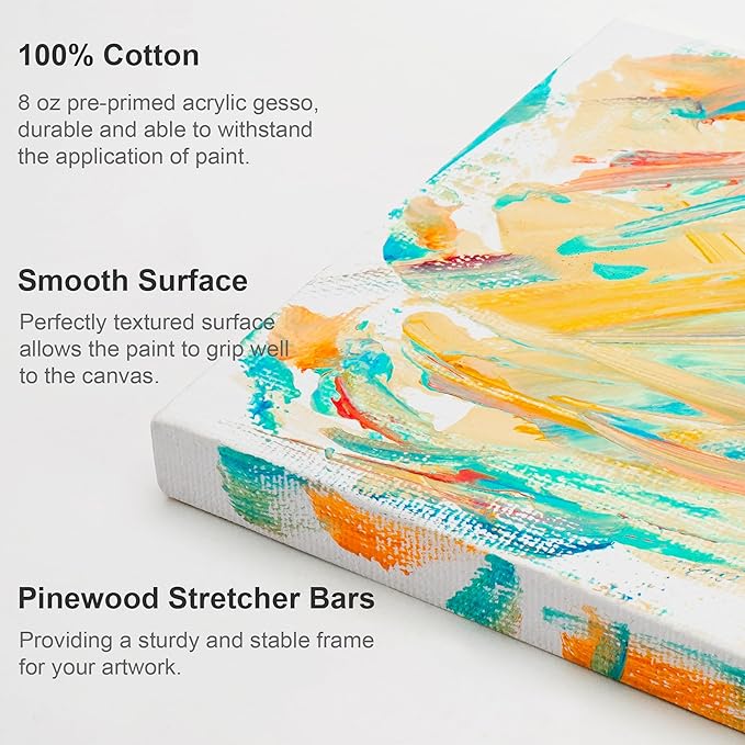 AUREUO Mini Stretched Canvas - 3x4 Inch/24 Pack - 2/5 Inch Profile Small Square Canvas - Gift Set Bulk Pack Canvases for Acrylic Painting & Craft