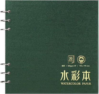 Lightwish Square Watercolor Journal,100% Cotton,300gsm/140lb,Acid-Free,20 Sheets Hot Press Watecolor Paper Sketchbook for Artists Adults Students,7.68 * 7.68 Inches(Dark Green)