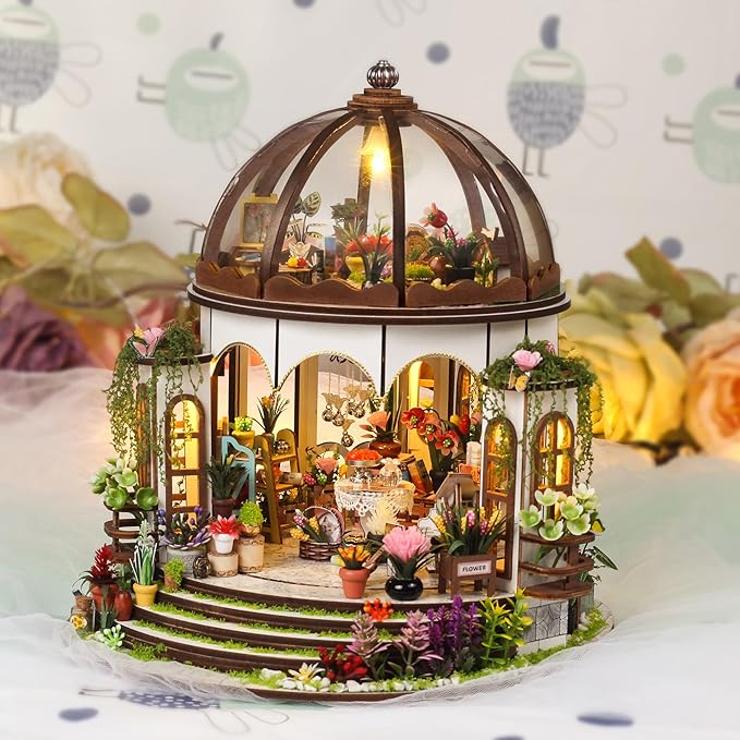 ISSEVE Book Nook Kit, Miniature House Kit with LED Light, Wood Garden DIY Mini House Building Kit, Tiny Dollhouse Home Decor, Halloween Christmas Birthday Crafts Gifts for Adults (Hanging Garden)
