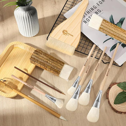 Pottery Glaze Brushes,10 PCS Painting Ceramic Brush Set, Different Shape Wool Soft Bristle for Ceramic Pottery Glazing Creation