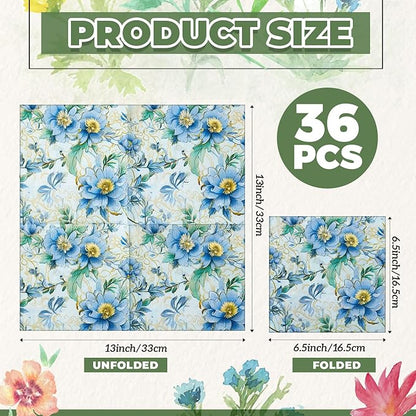 Crtiin 36 Pack 9 Styles Decoupage Napkins Assorted Floral Decorative Decoupage Napkins Chinoiserie Cocktail Paper for DIY Crafting Birthday Party, Each Unfolded 13 Inch(Fresh Plants)