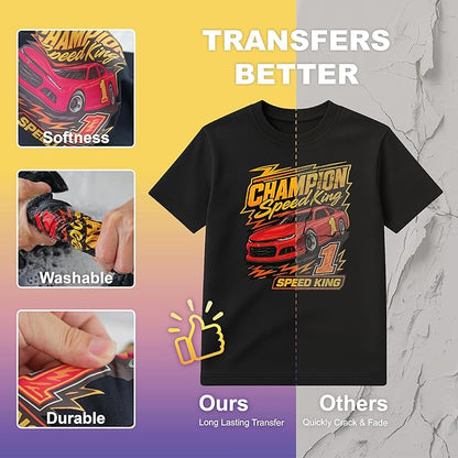 HTVJOYDO Iron-On Heat Transfer Paper for T-Shirts, 25 Sheets 8.5x11", Iron on Vinyl for Dark Fabric, Printable Heat Transfer Vinyl for Inkjet Printer, Perfect for Summer Crafts