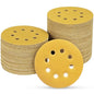 110PCS 5 Inch 8 Hole Sanding Discs,Gold Round Hook and Loop Sandpaper for Random Orbital Sander(60 80 100 120 150 180 240 320 400 600 800 Mix Grit)