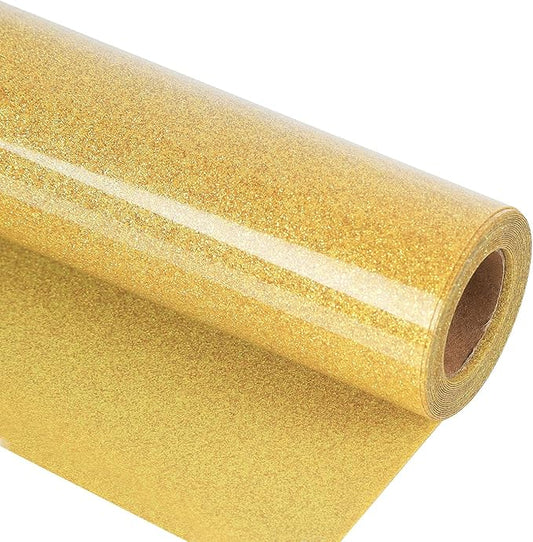 guangyintong Glitter Gold Heat Transfer Vinyl HTV Rolls, 12" x 8ft Iron on Vinyl for T-Shirts Glitter Gold HTV Vinyl for All Cutter Machines Easy to Cut & Weed for Heat Vinyl Design
