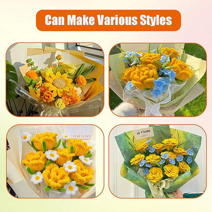400 Pcs Pipe Cleaners Craft Set, 5 Assorted Pipe Cleaners Bulk, Chenille Stems for DIY Flower Making Kit with Floral Stems, Gardening Tape, Stamen, Ribbon for DIY Bouquet Gift (Sunflower)