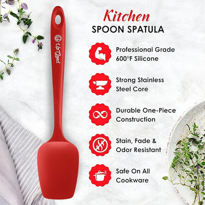 Silicone Spoon Spatula - 600ºF Heat-Resistant Non-Stick Rubber Spoonula | Use as Silicone Kitchen Scraper Utensil - Baking and Cooking Strong Stainless Steel Core | UpGood Kitchen Utensils, (Red)