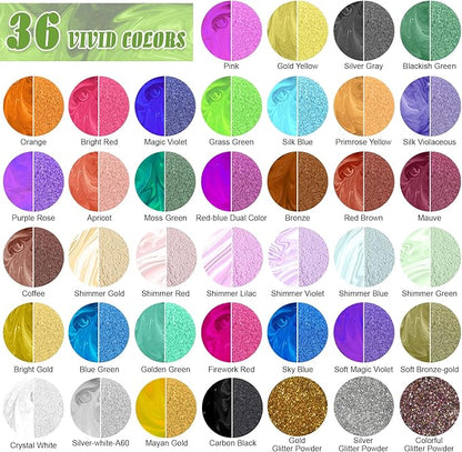 CHANGTIKEJI Mica Powder，36 Colors - 10g/Bottle of Natural Pigment Powder for Epoxy Resin，Soap Making，Candle Making,Lip Gloss,Car Freshies,Dye,Nail Polish,Bath Bombs