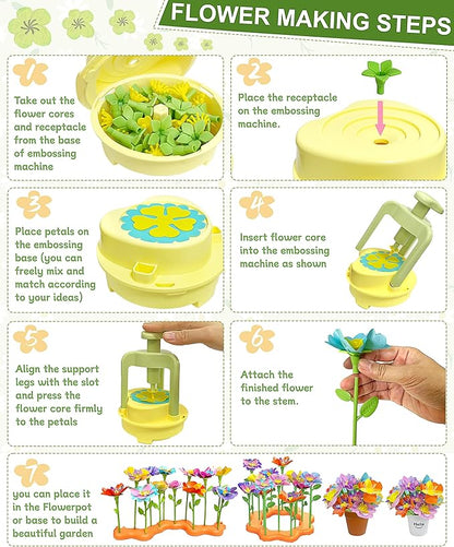 Fabric Flower Bouquets Toys, DIY Craft Kit for Girls 3 4 5 6 7 8 9 10 Years Old, Creative Arts and Crafts Activity for Toddler Kids, Preschool Educational Flower Assembly Gifts for Birthday Christmas