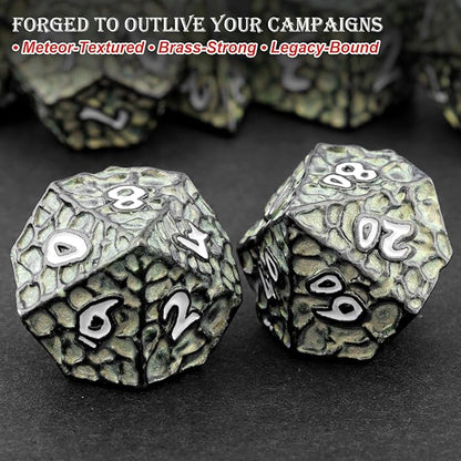 Haxtec Metal DND Dice Set Polyhedral D&D Dice Compatible with Dungeons and Dragons Gift TTRPG Black Green Metal Dice