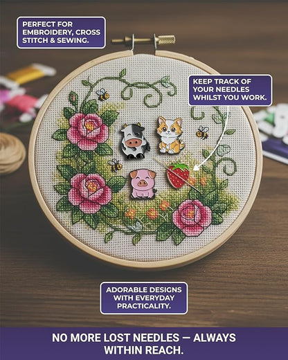 The Quilted Bear Needle Minder - Needle Minder Magnet for Keeping Sewing & Embroidery Needles, Cross Stitch Needles Safe When Stitching Cross Stitch Supplies & Embroidery Supplies (Strawberry)