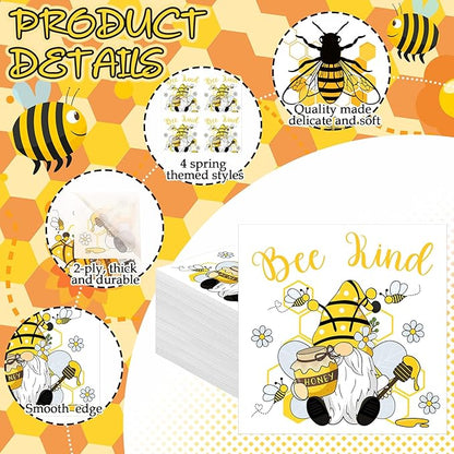 Fulmoon 200 Pieces Summer Bee Cocktail Napkins Disposable Decorative Decoupage Beverage Paper Napkins Bulk Dessert Towel for Summer Tea Party Dinner