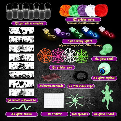 SpringFlower 8 Pack Halloween DIY Arts and Crafts Kits for Kids Ages 6-8, 8-12, Halloween Mason Jar with Accessories for DIY Lantern Jar, Art & Craft Party Supplies for Classroom Kids