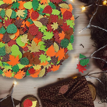 300Pcs Fall Foam Leaf Stickers, Autumn Glitter Maple Leaves Self Adhesive Foam Stickers Thanksgiving Party Favors DIY Crafts Decorations