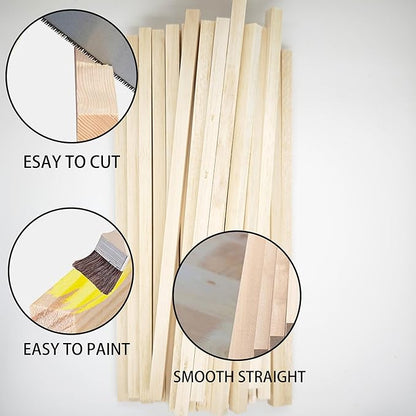 60pcs Dowel Rods 3/8 x 3/8 x 12 inch, Square Wood for Crafts & Model Making (3/8"x12"-60pcs)