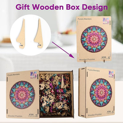 Wooden Puzzles for Adults, Mandala Puzzles 200 Pieces, Unique Shaped Jigsaw Puzzles for Adults and Kids, Birthday Gifts Fun Challenge Family Game 11.2'' x 11.2''