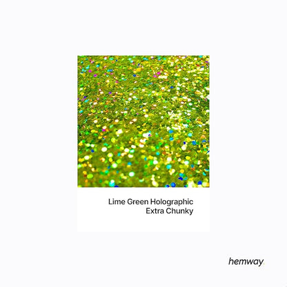 Hemway Polyurethane & Epoxy Resin Glitter 100g / 3.5oz Metallic Crystal Flake Additive for Flooring Jewelry Tumblers Glass Pigment - Extra Chunky (1/24" 0.040" 1mm) - Lime Green Holographic