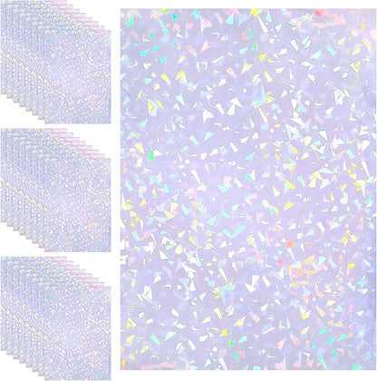 Outus 24 Sheets Holographic Sticker Paper Holographic Laminate Sheets Transparent Overlay Lamination Sticker Self Adhesive Vinyl Film A4 Size, 8.25 x 11.7 Inches(Gem Patterns)
