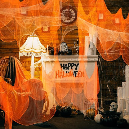 Boao Halloween Cheese cloth 84.65 x 590.55 Inch Orange Cheesecloth Roll for Crafts Large Cotton Muslin Gauze Fabric for Halloween Outdoor & Indoor Spooky Decoration
