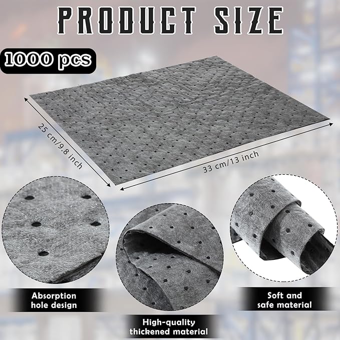 Hoolerry Oil Absorbent Pads Weight Dimpled Pad Garage Accessories Water Absorbent Mat Oil Spill Mat for Absorbing Protecting Home Garage Basement (9.8 x 13 Inch,Gray,1000 Pcs)