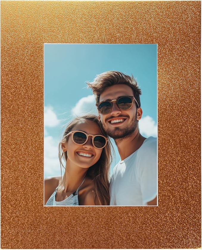 Picture Mats, 8 x 10 for 5 x 7 Pictures Acid Free White Core Bevel Cut Frame Mattes for Display Art Measuring, Gold