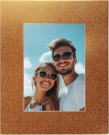 Picture Mats, 8 x 10 for 5 x 7 Pictures Acid Free White Core Bevel Cut Frame Mattes for Display Art Measuring, Gold