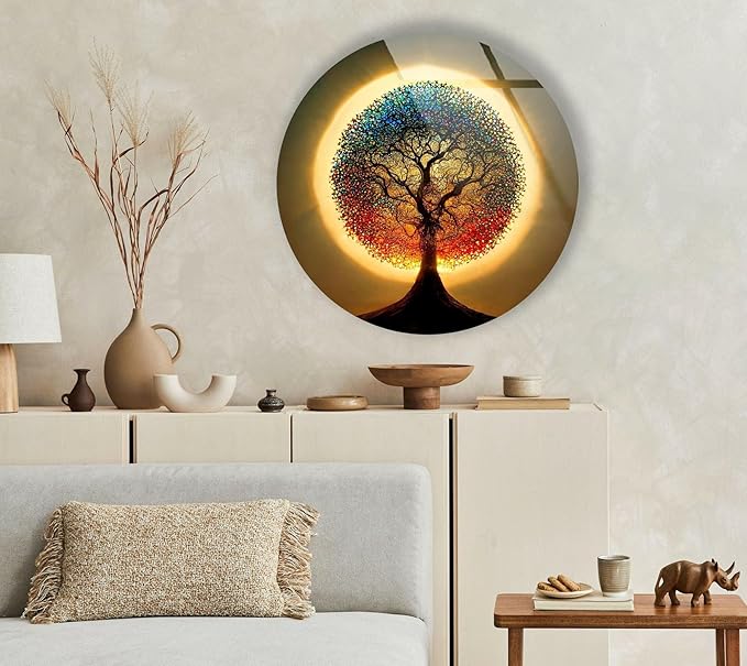 My Photostation.com 15.8''(40cm) Diameter Life of Tree Round Glass Wall Art Tempered Glass Printing Wall Decor Large Wall Art Wall Hangings