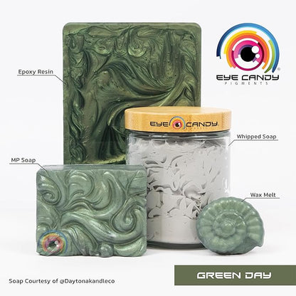 Eye Candy Pigments Premium Green Mica Powder - Green Day (50gr) - for Epoxy, Resin, Soap, Paint, Woodworking, Acrylic Pouring, Bath Bombs, Fishing Lures - DIY Arts and Crafts Additive