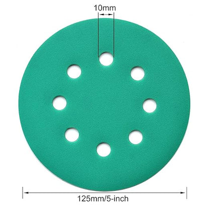 5-Inch 8-Hole Wet Dry Sanding Discs 320 Grit, Polyester Film Backed Heavy-Duty Hook and Loop Sandpaper for Random Orbital Sander, 50-Pack