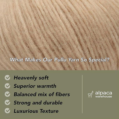 Pullu - Baby Alpaca Merino Wool Yarn Set of 3 Skeins (150 Grams) Worsted Weight - Sourced Directly from Peru - Heavenly Soft and Perfect for Knitting and Crocheting (Almond Latte)