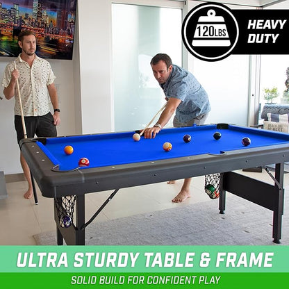 GoSports 6, 7, or 8 ft Billiards Tables - No Assembly, Choose Your Color - Portable Pool Table Includes Full Set of Balls, 2 Cue Sticks, Chalk and Felt Brush
