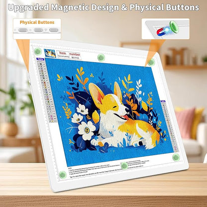 TOHETO Rechargeable Magnetic A2 Light Board 25.2''x18.4'', Large Diamond Painting Light Pad with Side Buttons, 3 Light Colors Light Box for Tracing and Drawing, Dimming LED Light Table for Sketching