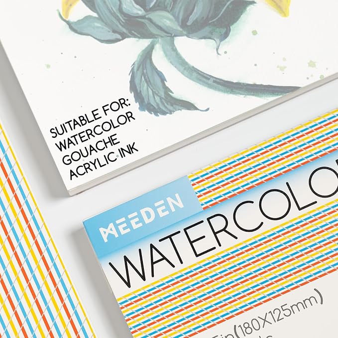 MEEDEN Watercolor Paper Block, 100% Cotton Watercolor Paper Pad of 20 Sheets, 140lb/300gsm, Acid-Free Art Paper for Watercolor, Gouache, Ink and More, 5" x 7" Hot Press