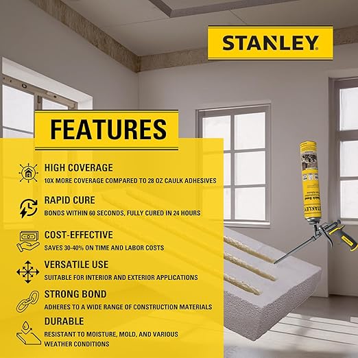 Stanley Quick Bond Adhesive Foam - 2x24oz, Reliable Bond Adhesive for Various Materials, Strong bonding, No Mixing, Gun Use, Gun NOT Included | 2 Pack