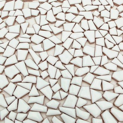 1.1LB Irregular Ceramics Mosaic Tiles, Mosaic Pieces Stones for DIY Mosaic Making Craft Hobby Arts Home Wall Decoration (White)