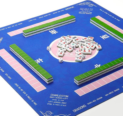 Chinese Mahjong Tile Set,144 Tiles White Green Melamine Tiles with Carrying Travel Case,Portable Mahjong Game Set