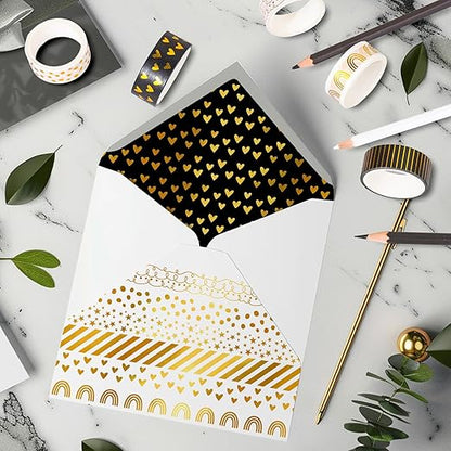Whaline 12 Rolls Gold Foil Pattern Washi Tape Heart Dot Stripe Rainbow Masking Tape Set Decorative Wrapping Paper Tapes for Scrapbook Journal DIY Art Crafts