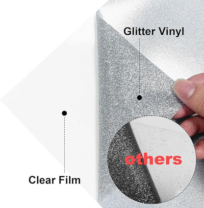 Silver Glitter HTV Heat Transfer Vinyl, 12" x 8ft lron on Vinyl, for T-Shirt Ironing, Vinyl HTV Easy to Cut and Weed, The Best Choice for DIY Creativity. (Silver, 12" x 8ft)
