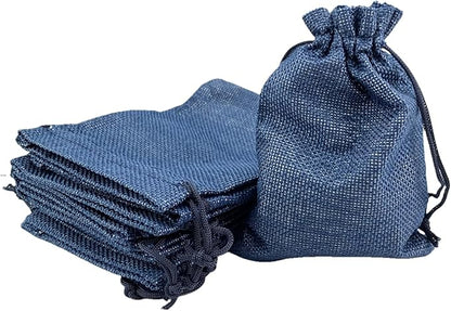 Palmhomee Pack of 25 Burlap Gift Bags with Drawstring Linen Jewelry Pouches Wedding Hessian Jute Bags for Birthday Jewelry and Treat Pouches Party Wedding Favors Gift(4x5.6 Inch, Navy Blue)