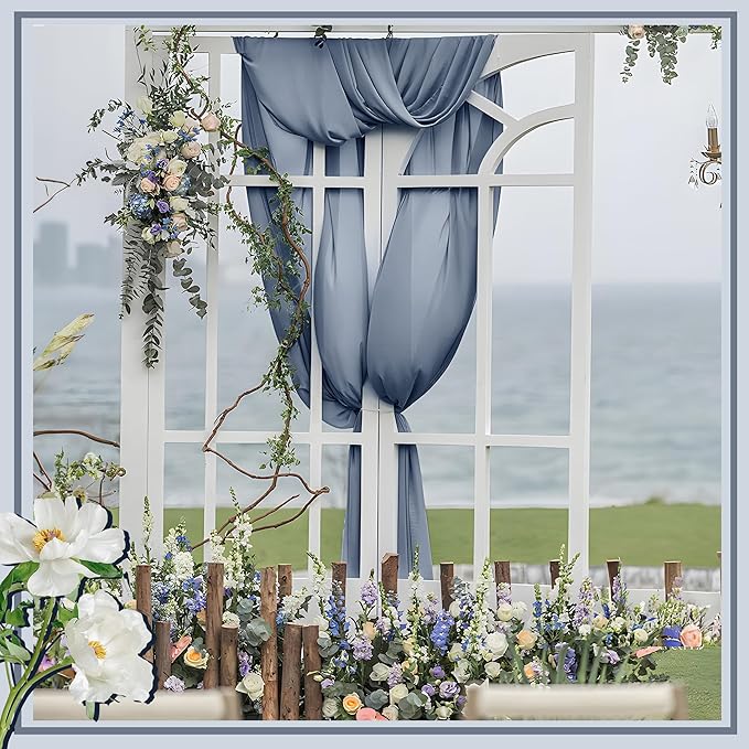 Horbaunal Dusty Blue Chiffon Fabric by The Yard, 10 Yard Continuous Sheer Fabric 59" Wide Soft Draping Fabric for Wedding Arch Draping Party Backdrop DIY Sewing