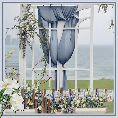 Horbaunal Dusty Blue Chiffon Fabric by The Yard, 10 Yard Continuous Sheer Fabric 59" Wide Soft Draping Fabric for Wedding Arch Draping Party Backdrop DIY Sewing