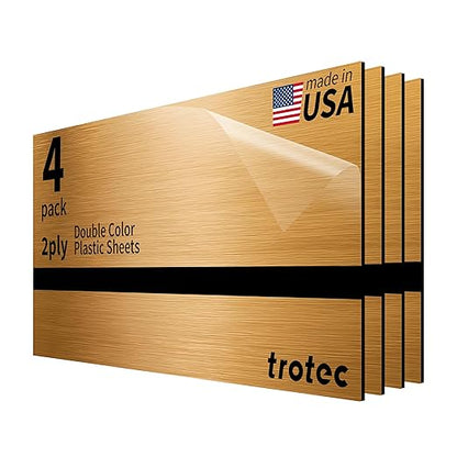 Trotec | Metallic Looking Acrylic Sheet | 12"x24"x1/16, 4 Pcs | Brushed Brass/Black | Metallic Finish - Scratch Resistant for Laser Engraving & Cutting,Printing,Glowforge,Name Plate | USA Made
