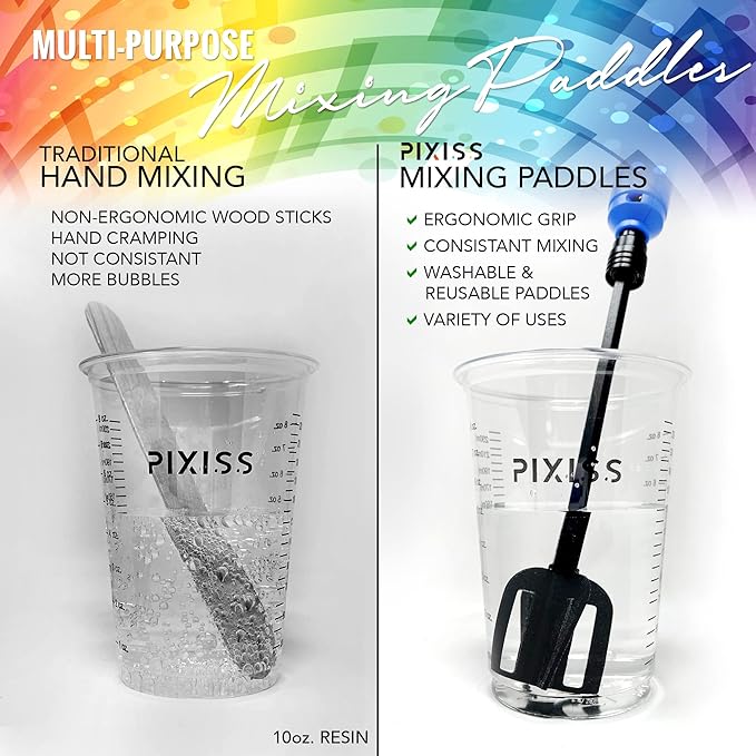 Resin Mixer Epoxy Plastic Paddles - 3 Reusable Pixiss Multipurpose Bidirectional Paint Stirrer for Drill Epoxy & Paint Mixer Drill Attachment - Paint Stirrers Epoxy Stirrer - Paint Mixer for Drill