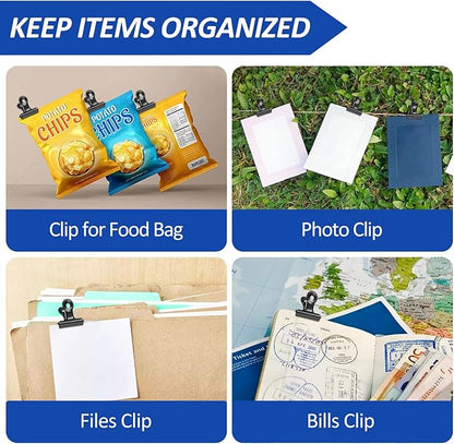 30 Pack Bulldog Clips 0.87 Inch Small Hinge Paper Clips Metal Hinge Clips for Crafts, Food Bags, Drawings, Photos at Home Kitchen & Office Usage, Black, 22mm