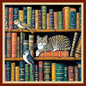 Joyhoor Cross Stitch Kits for Beginners Stamped Cross-Stitch Supplies Needlework preprint Embroidery Kits for Adults DIY Needlepoint Kits Embroidery Patterns 11CT-Cat Bookshelf 18x18 inchs