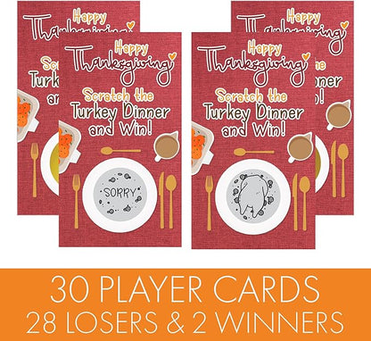 DISTINCTIVS Thanksgiving Party Game, 30 Player Scratch Off Cards, Friendsgiving Party Games