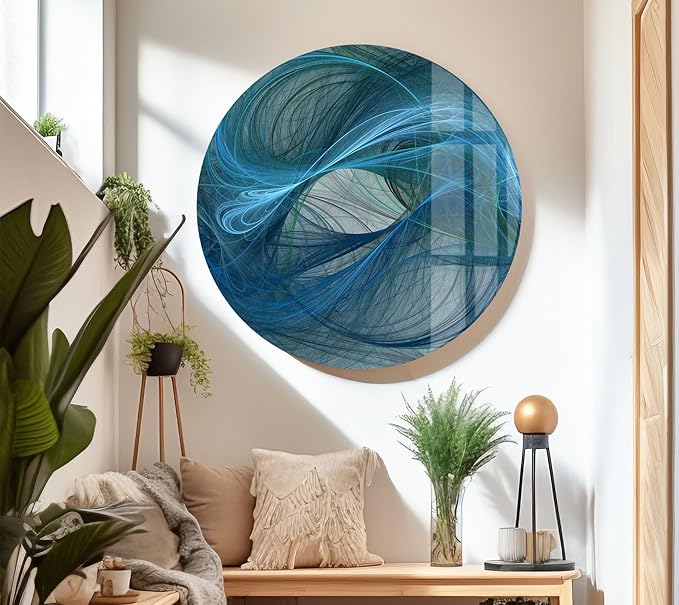 My Photostation.com 60WX40H'' Blue Energy Abstract Wall Art – Fluid Motion Glass PrintTempered Glass Printing Wall Decor Large Wall Art Wall Hangings